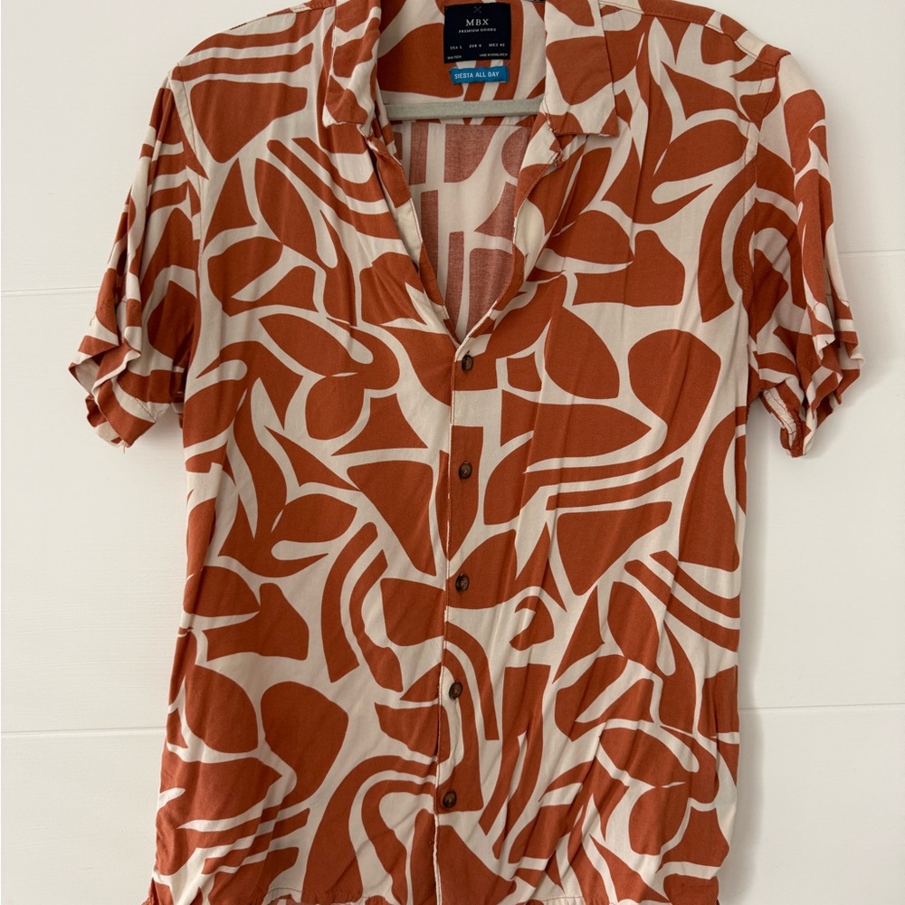 MBX Rust Abstract Short Sleeve Button-Front Shirt